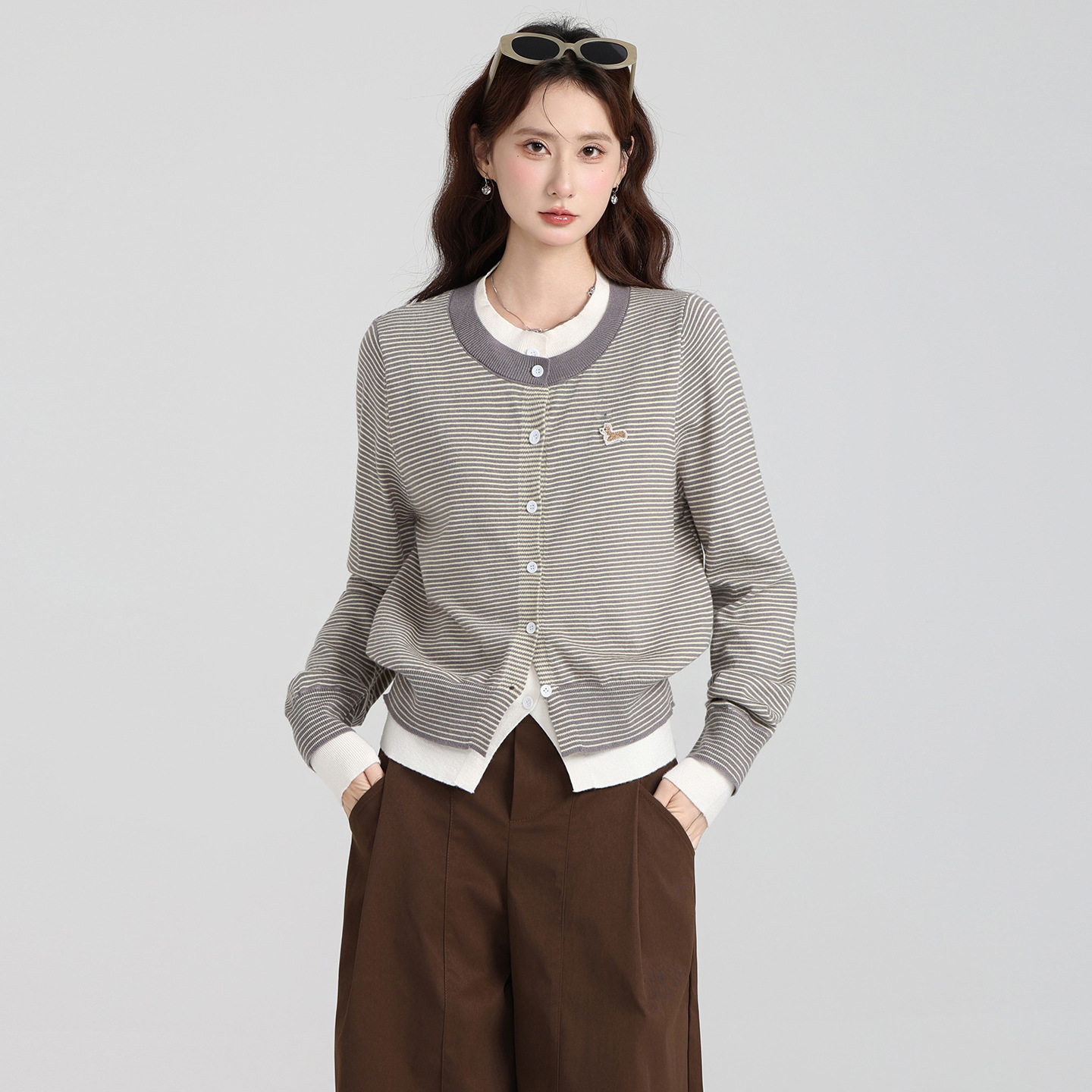 圆领毛衣条纹针织长袖开