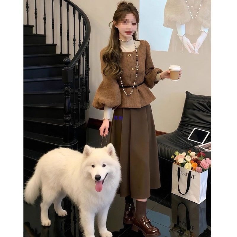 气质一整套穿搭女2025冬季新款复古小香风上衣半身裙两件套装