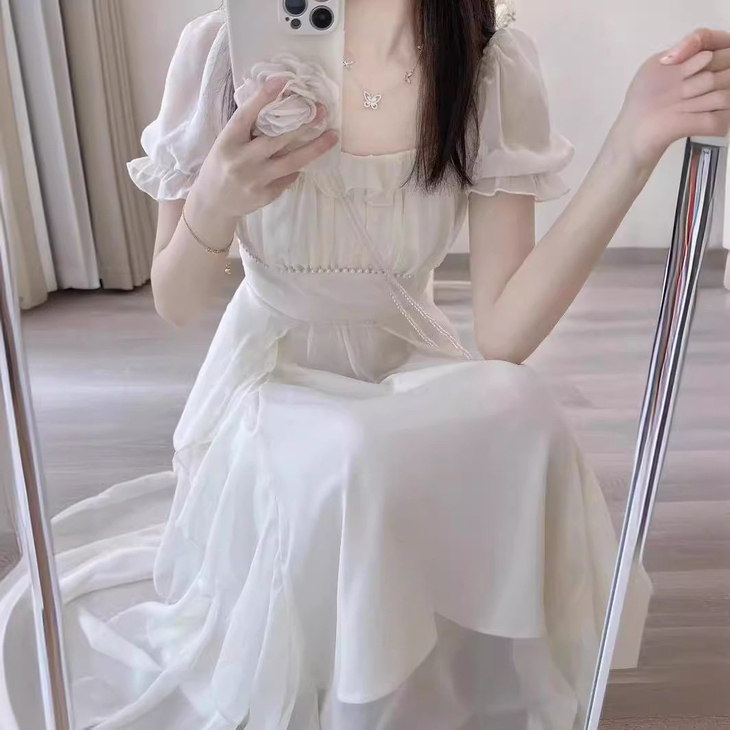 法式高级感气质名媛新款温柔长裙显瘦小个子仙女粉色连衣裙子夏季