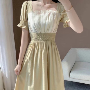 温柔风设计感收腰气质桔梗连衣裙大码 高端轻熟雪纺甜美裙子胖妹妹