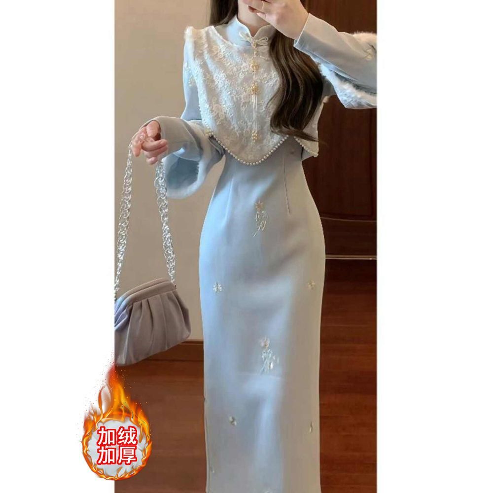 秋冬民国风旗袍女新中式小洋装名媛高级感马甲连衣裙两件套裙日常