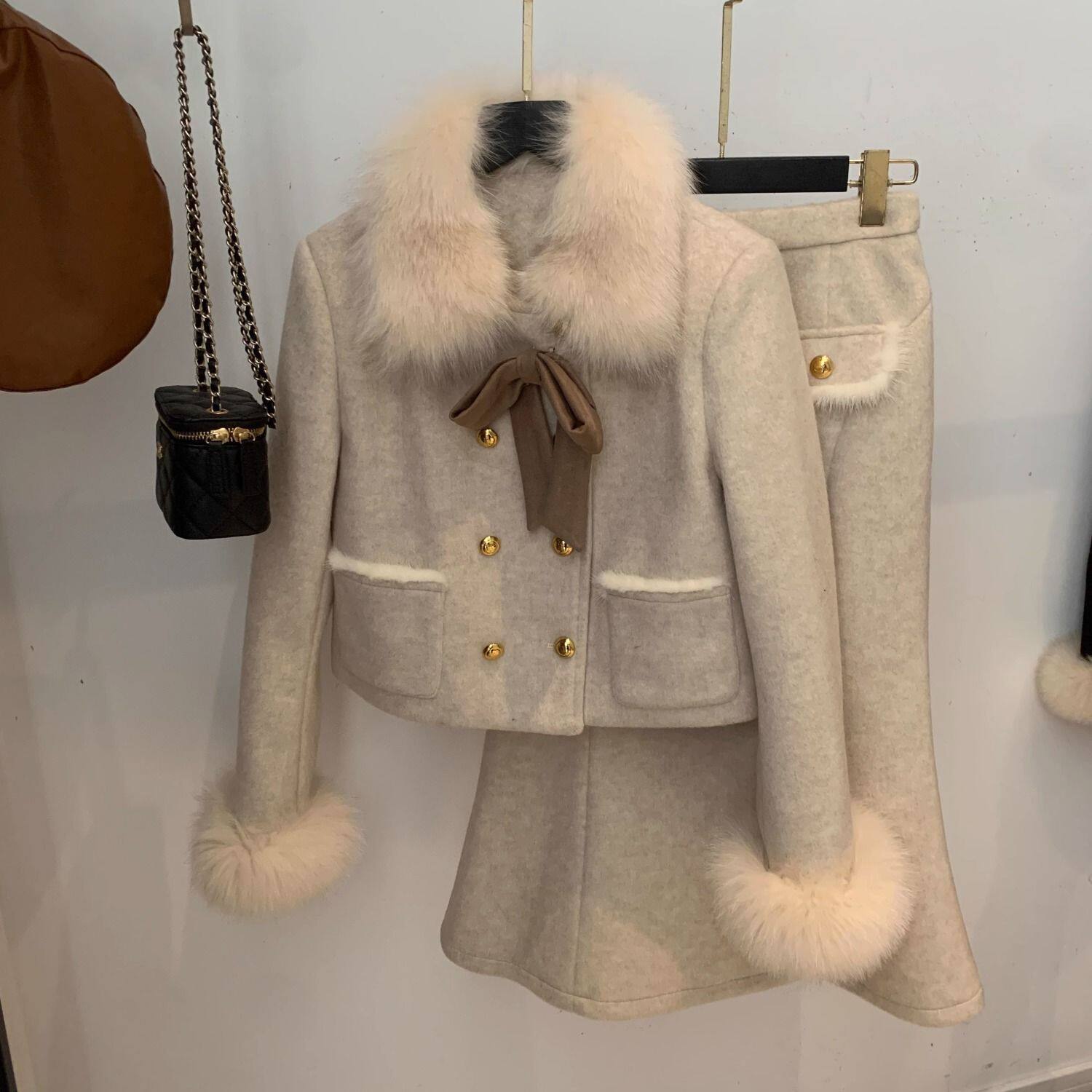 羽绒服加厚时尚小香风套装女款冬季款韩剧女主穿搭半身裙新款