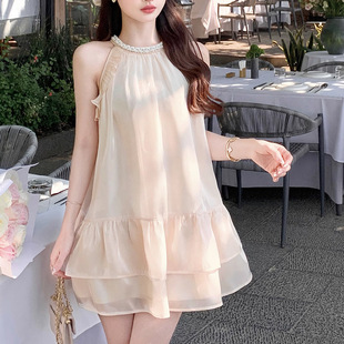 度假风海边人鱼姬挂脖娃娃裙女新款夏季千金气质高端精致连衣裙子