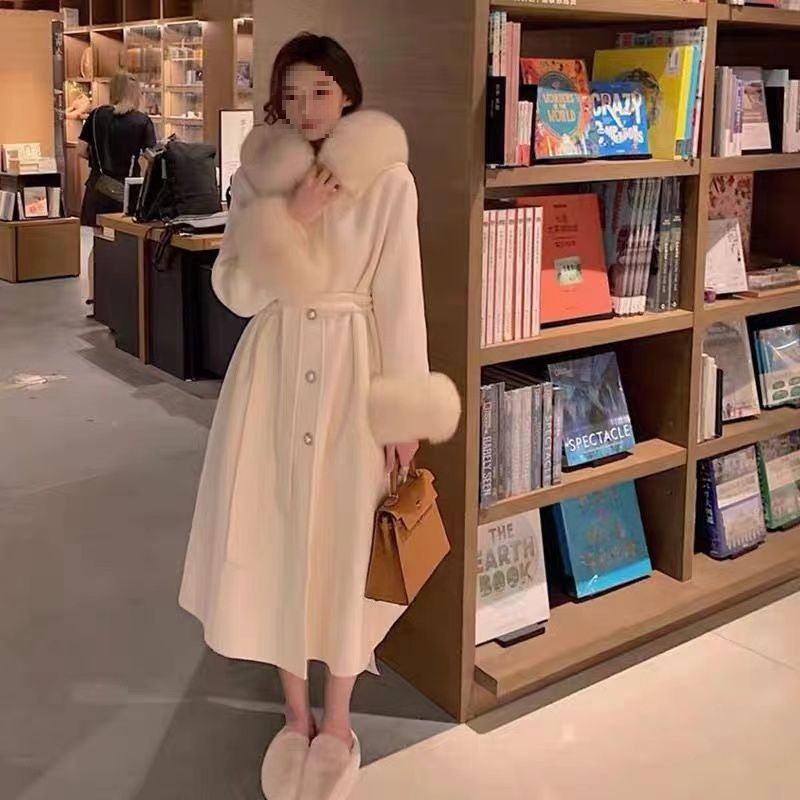 Y8H新款羊绒呢狐狸毛领系带双面羊绒大衣女长款秋冬毛呢外套,女装/女士精品,大码呢大衣,淘宝优惠券,粉丝福利购,淘宝优惠卷