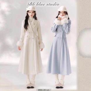 名媛千金温柔中长款过膝收腰高级感大衣设计感时髦小众通勤外套女