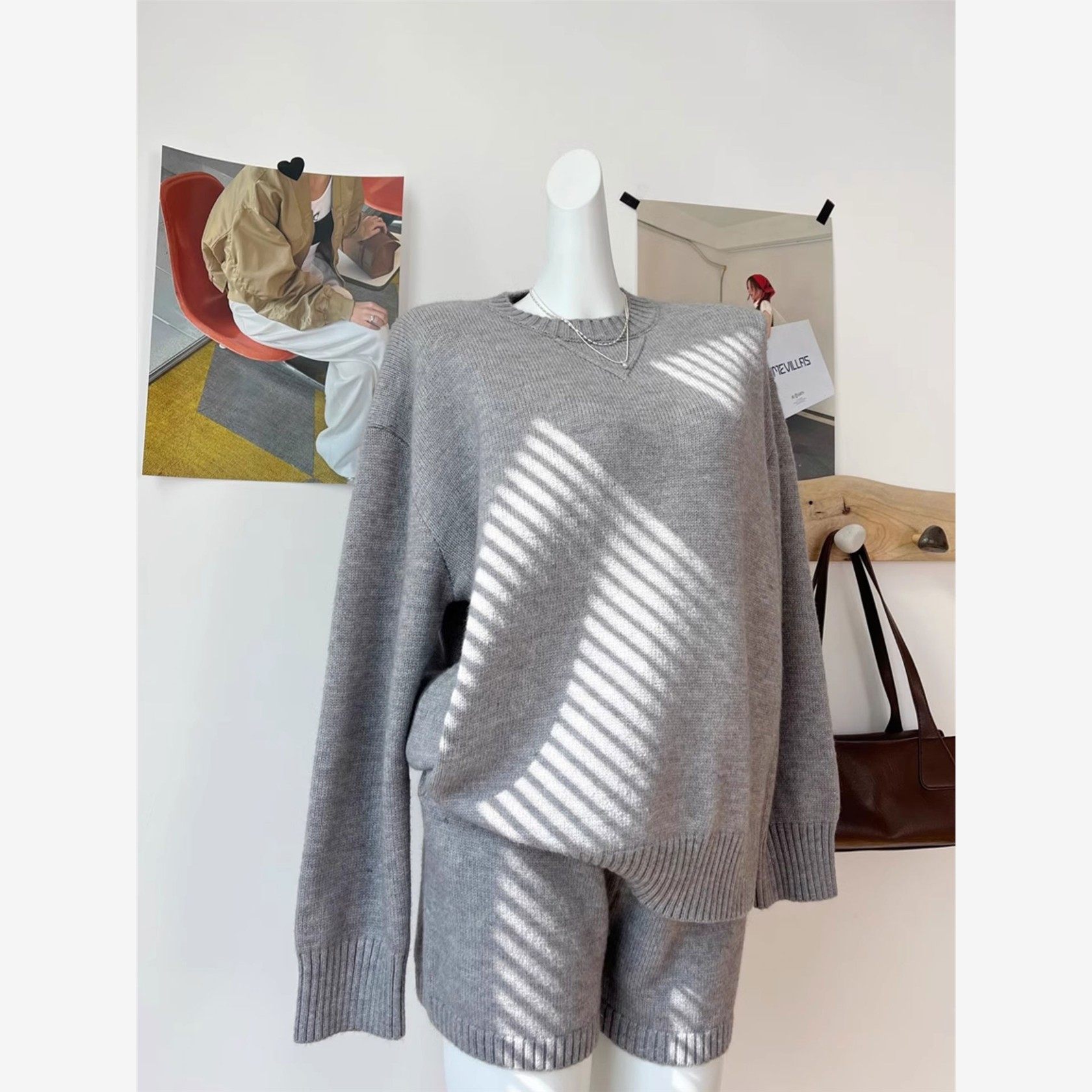 搭配大衣休闲针织套装慵懒风宽松显瘦毛衣高腰短裤两件套女秋冬季