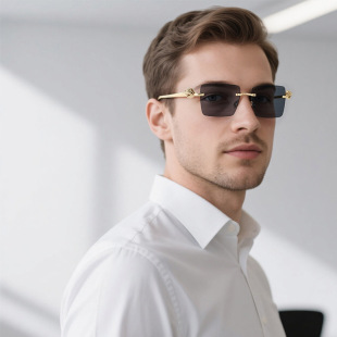 保罗雷朋官网欧美无边框豹子镜腿太阳镜开车驾驶墨镜男防紫外线金