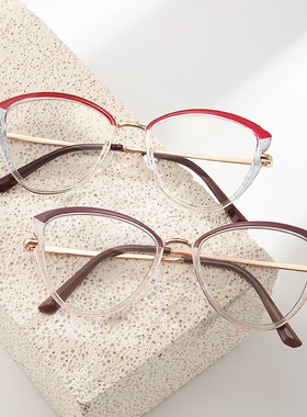 保罗雷朋官网跨境新款弹簧腿框架镜时尚拼色TR90防蓝光眼镜变色平