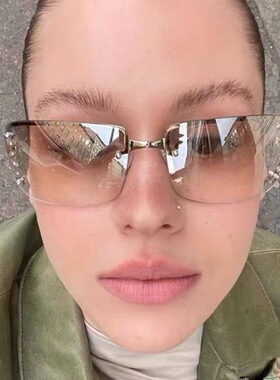 保罗雷朋官网欧美无边框镶钻雪地墨镜女辣妹y2k眼镜潮酷科技感赛