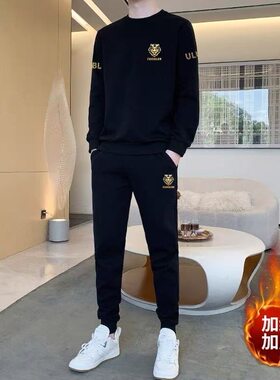 秋冬男加绒休闲卫衣运动套装