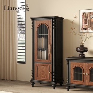 美式乡村复古实木玻璃酒柜陈列展示柜中古风储物柜客厅电视边柜