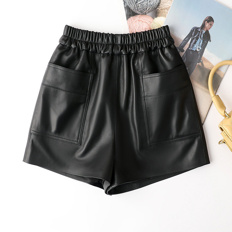 绵羊皮真皮短裤女2025新款欧洲站高腰显瘦宽松百搭a字阔腿皮短裤,女装/女士精品,休闲裤,淘宝优惠券,粉丝福利购,淘宝优惠卷