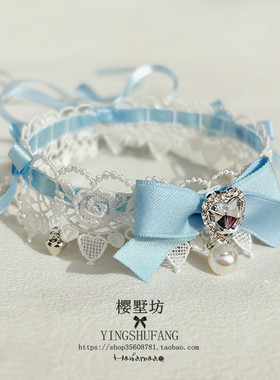 原创纯欲蓝色蝴蝶结lolita锁骨链