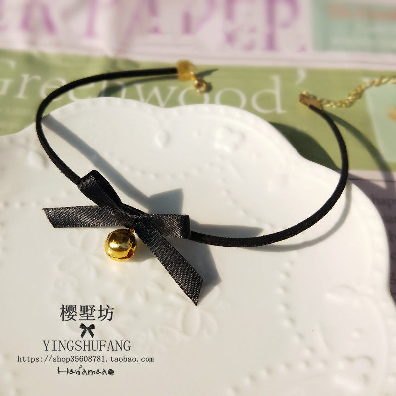 绒蝴蝶结铃铛软妹子项圈