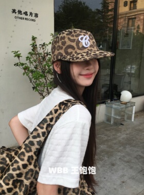 【美式老钱风】豹纹帽子女复古辣妹秋冬平檐帽新款平顶棒球帽男