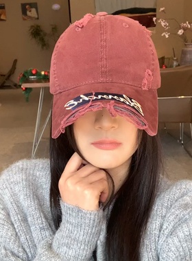 WBB 断檐！硬核美式鸭舌帽女破洞做旧复古街头小众帽子情侣棒球帽