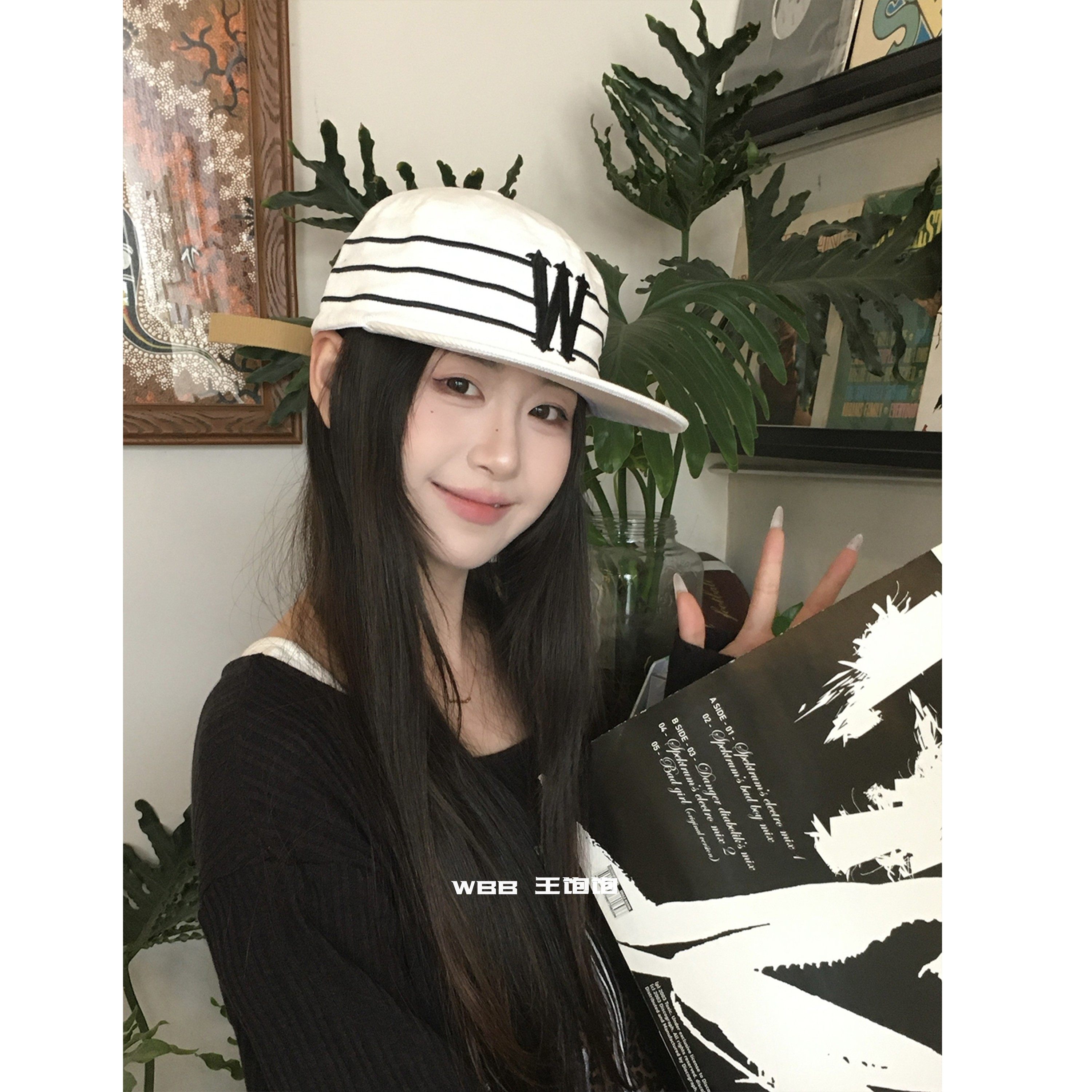 王饱饱美式复古平沿帽女小众设计棒球帽男大头围显脸小平顶帽子