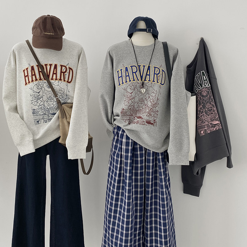 刺绣印花圆领卫衣女2025新款