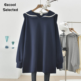 特价2025春季新款海军领中长款遮屁股华夫格卫衣女秋冬大码卫衣裙