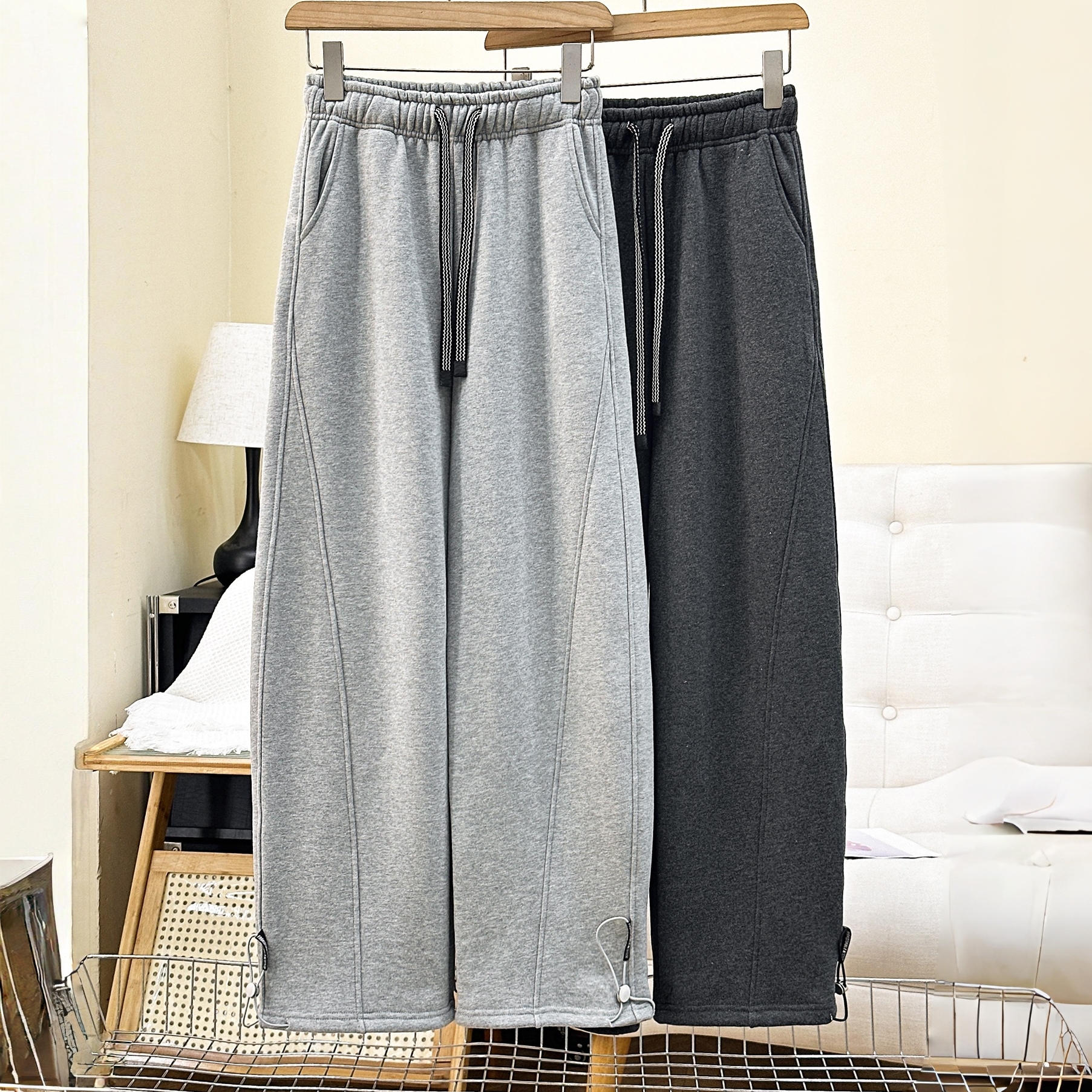 纯棉一体绒直筒百搭显瘦弯刀裤