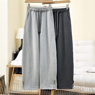 纯棉一体绒直筒垂感两穿窄版弯刀裤女冬季新款阔腿香蕉裤休闲卫裤