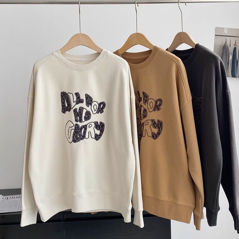 秋冬一体绒豹纹字母贴布绣卫衣女