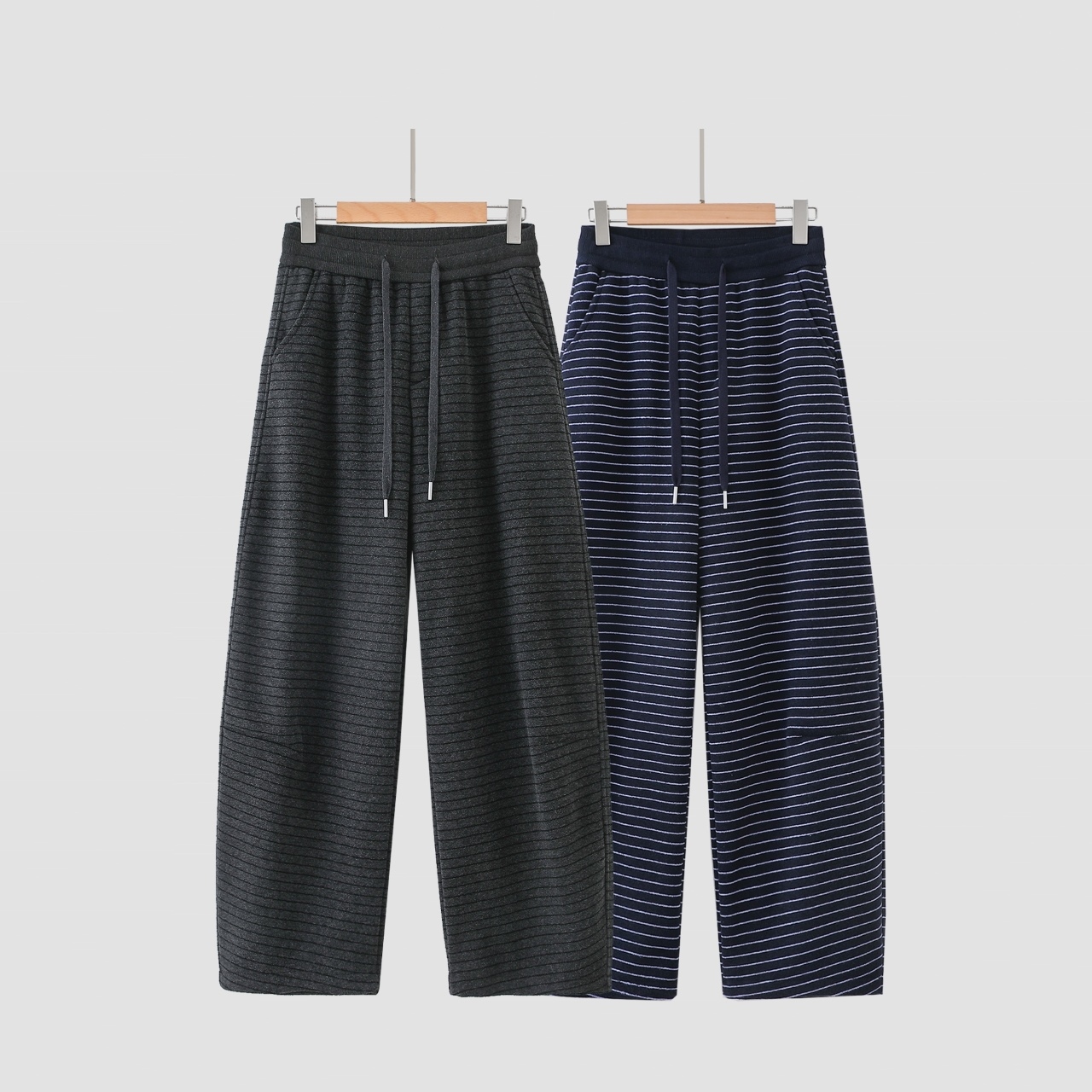 高品质雅丹风条纹直筒阔腿休闲裤