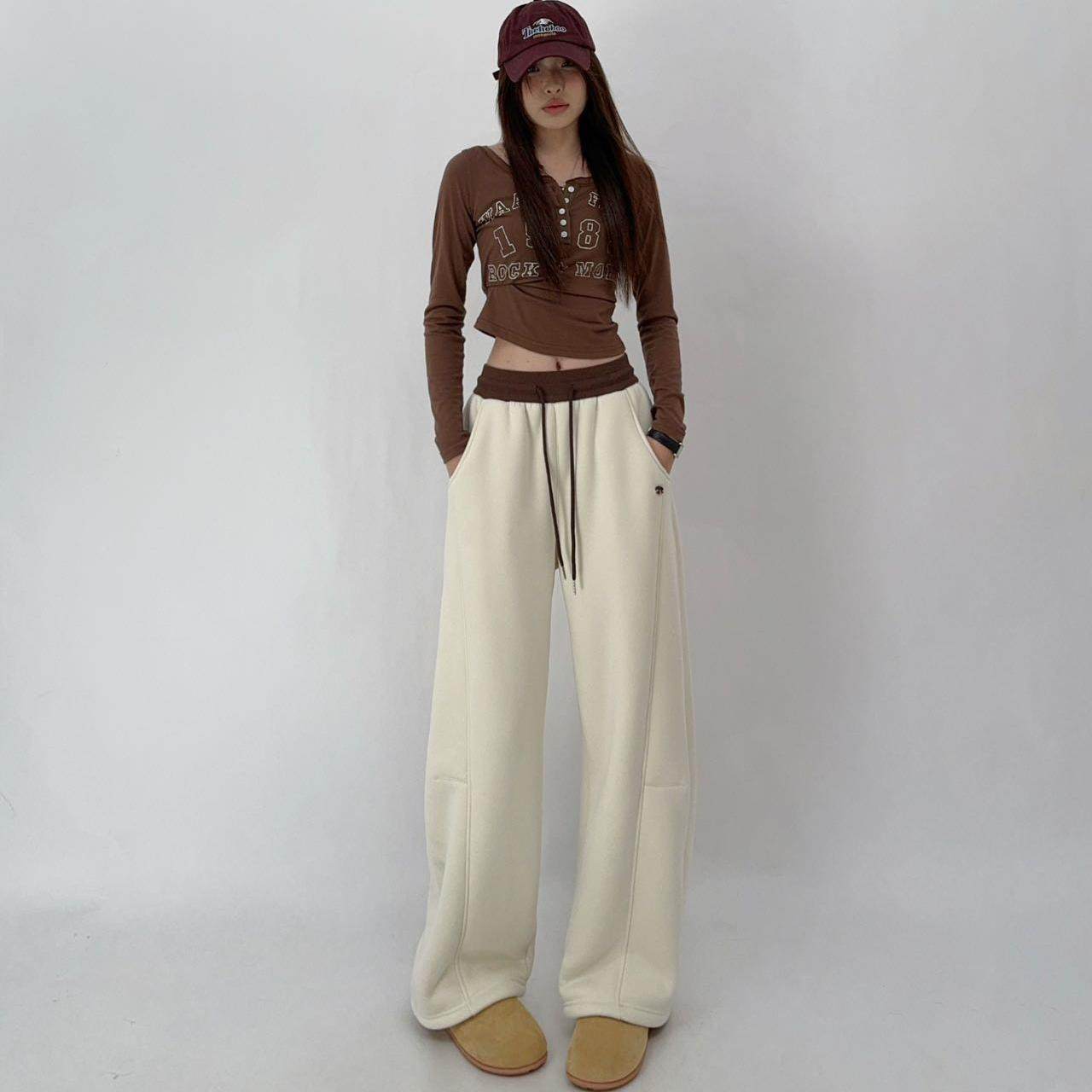 特价冬季加绒加厚拼接休闲阔腿裤女新款羊驼绒宽松高腰运动卫裤,女装/女士精品,卫裤,淘宝优惠券,粉丝福利购,淘宝优惠卷