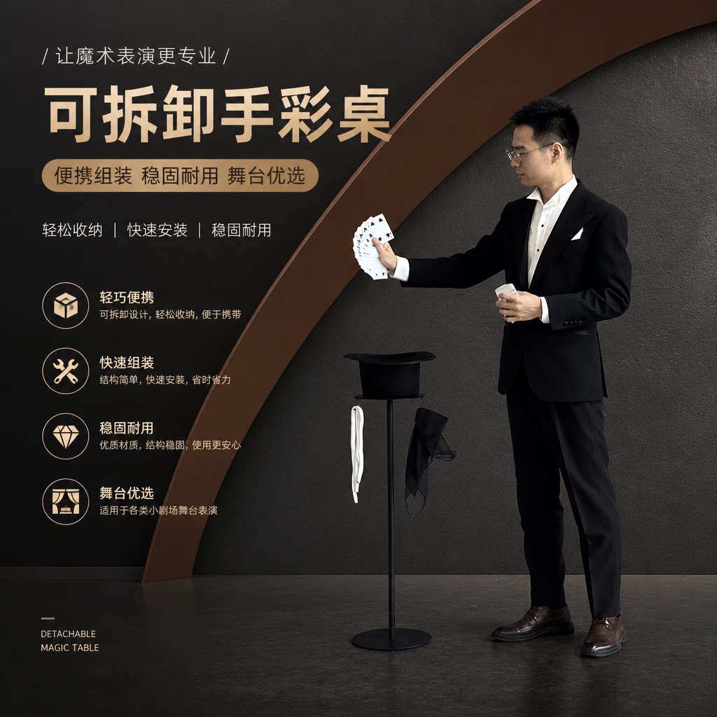 魔术道具韩系拆卸手彩桌蜘蛛桌便携优雅表演桌舞台剧场表演跑场箱