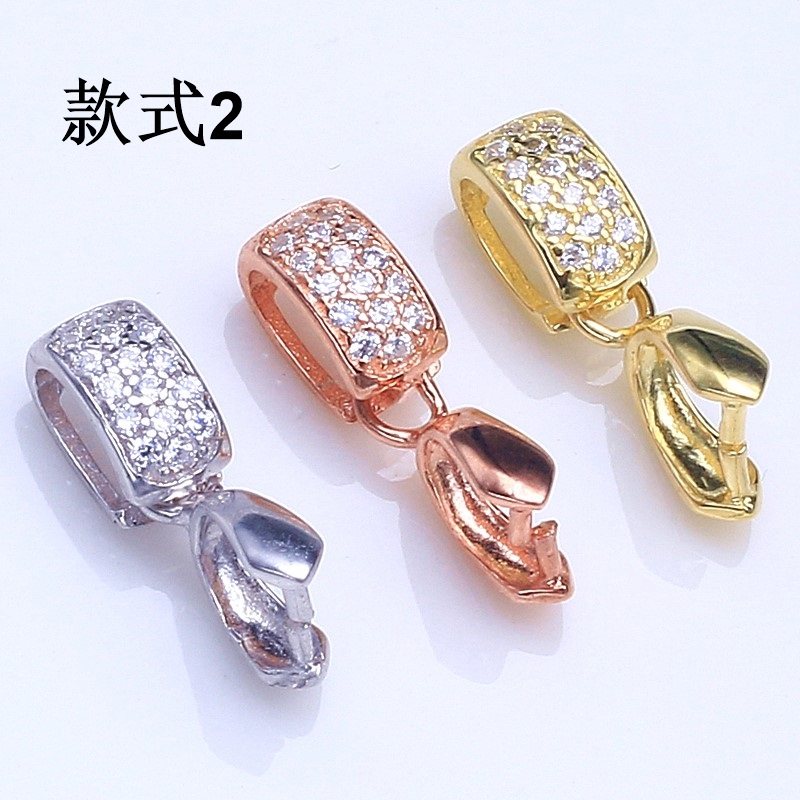 s925银瓜子扣玉坠夹扣diy玉扣头翡翠扣子银镀18k金工艺吊坠扣配件