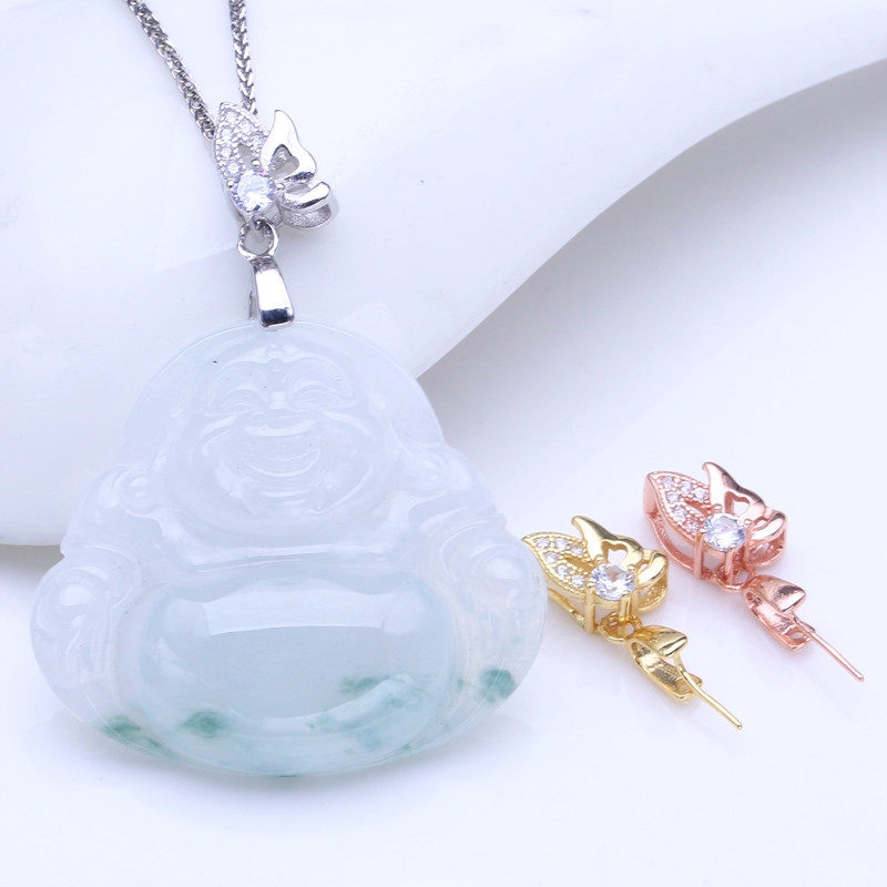 s925纯银扣头佛公吊坠金色瓜子扣观音玉坠卡扣翡翠挂件夹扣配件