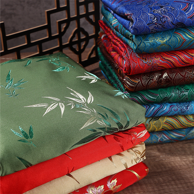 织锦缎海浪纹竹叶布料民族服装