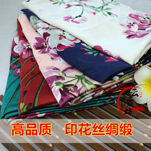 高档印花丝绸缎布料 仿真丝弹力丝绸 和服丝巾睡衣礼服旗袍面料