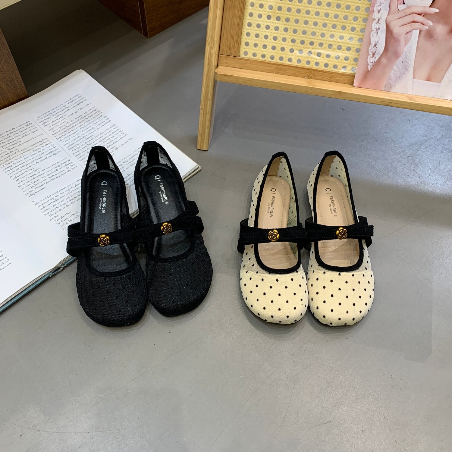 复古波点网纱蝴蝶结圆头平底浅口玛丽珍单鞋女气质软底新女性