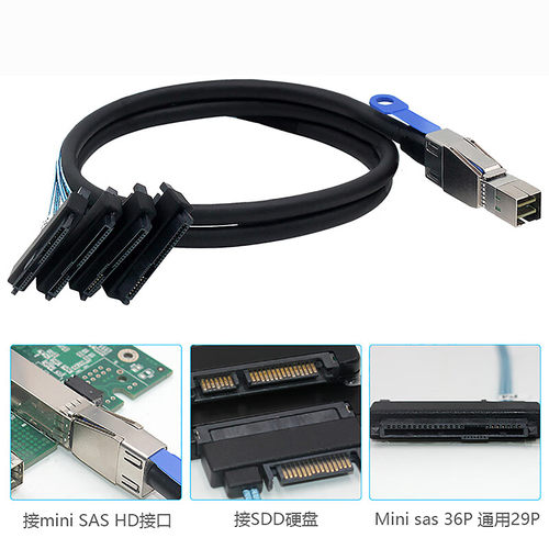 8644转4×SATA/4×SAS(8482)一分四 12Gbps 转8643Mini-SAS