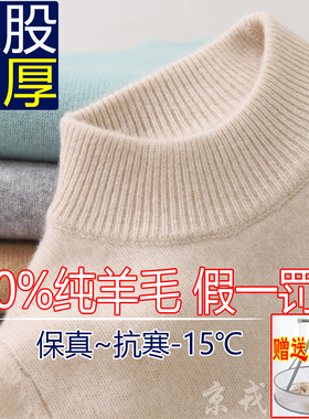 双股加厚正肩半高领100%羊毛衫女毛衣套头针织打底衫大码保暖冬