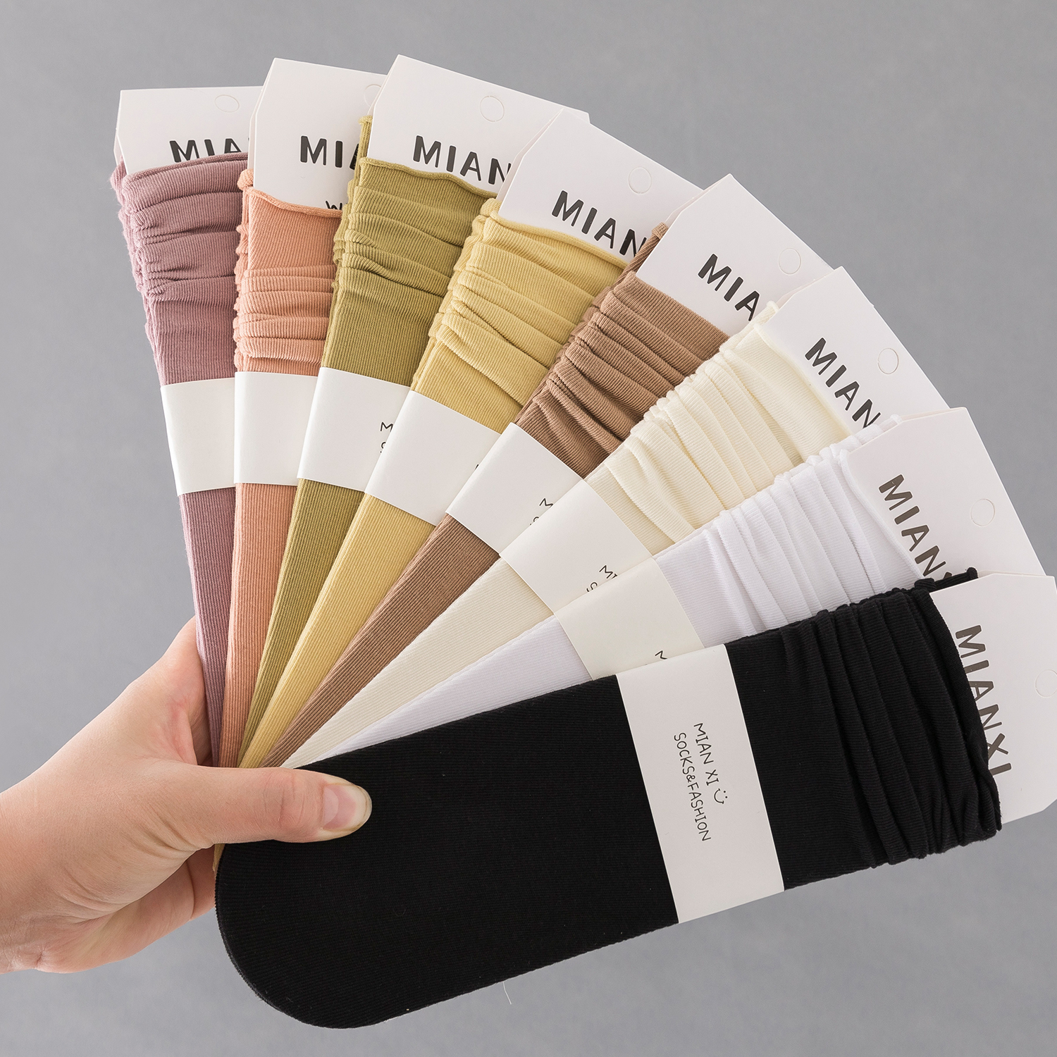 白色无骨堆堆袜子女士薄款中筒袜