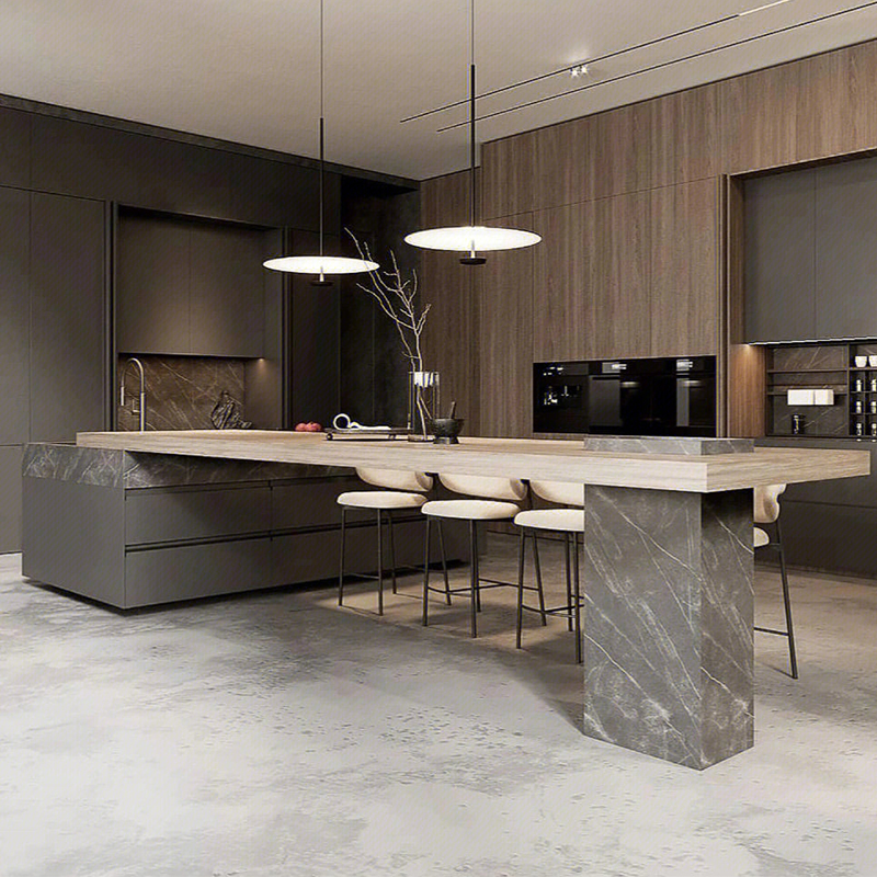 现代简约岩板岛台餐桌一体开放式厨房中岛台小户型西厨导台定制