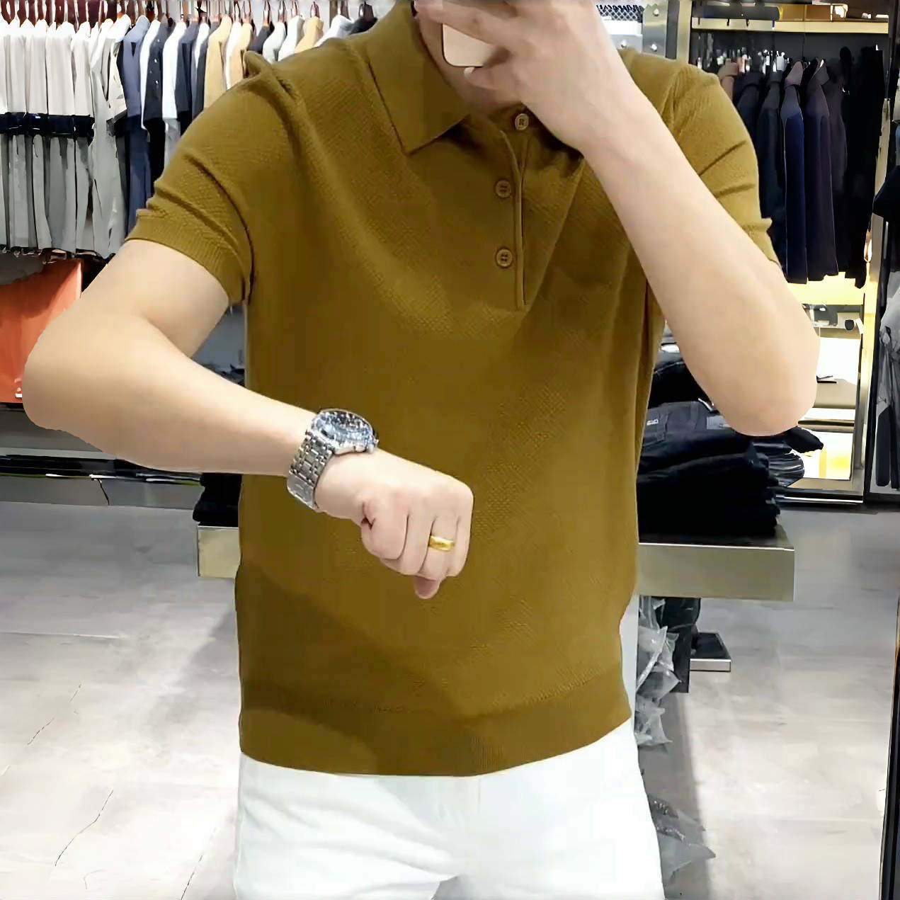 夏季新款欧版时尚潮流百搭高品质冰丝冰麻针织T恤圆领短袖