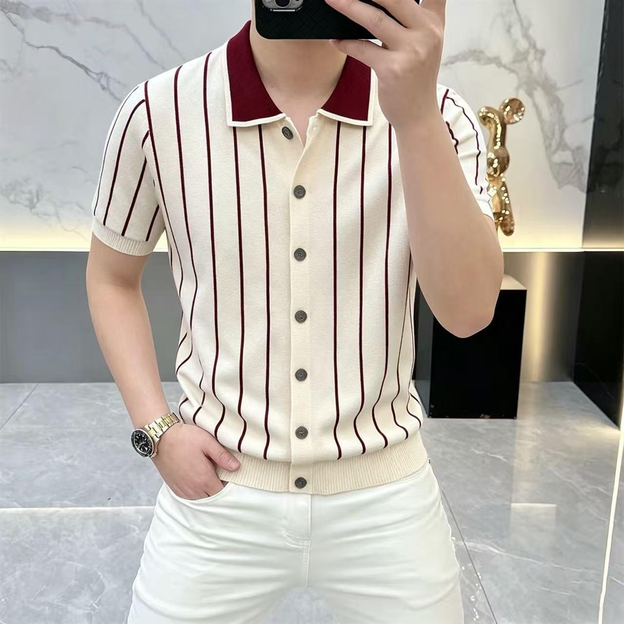 男士夏季新款老钱风个性翻领百搭短袖POLO衫时尚休闲半