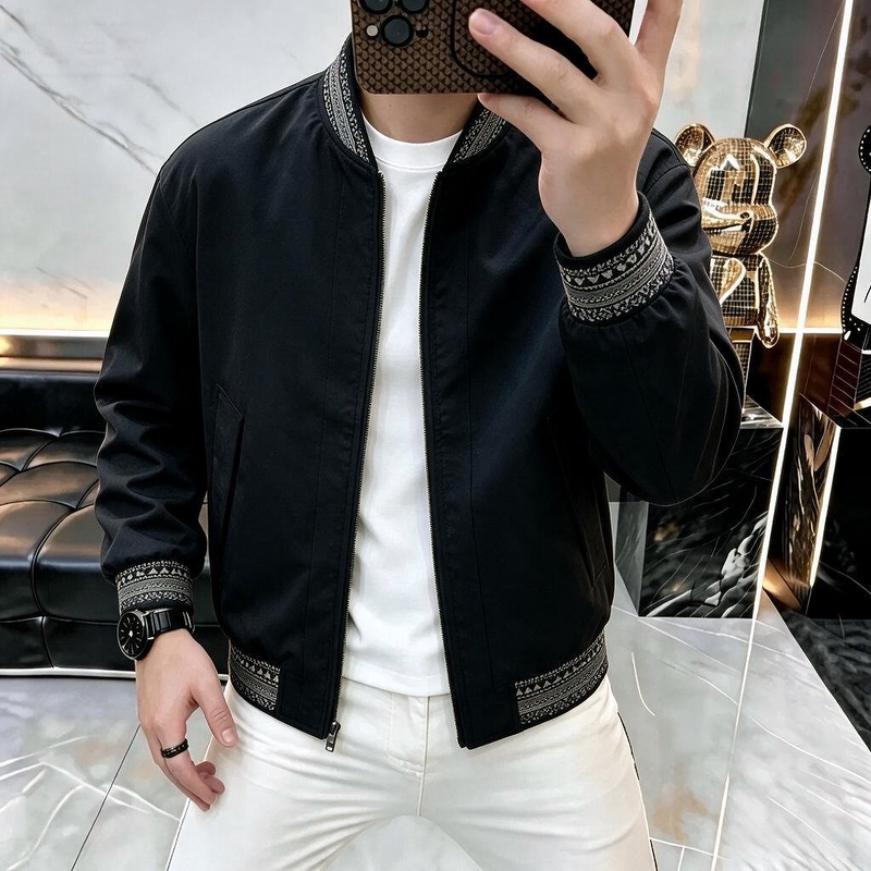 高档轻奢春秋新款男士棒球领潮流帅气休闲百搭时尚夹克外套78938