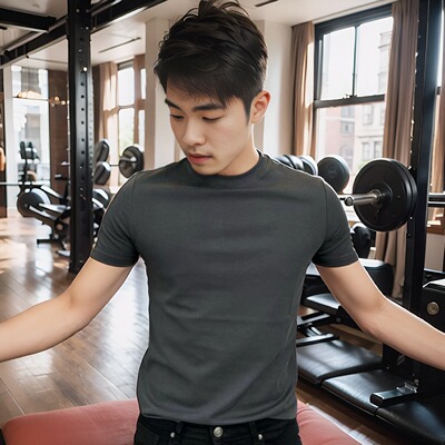 夏季男士修身百搭纯色短袖圆领简约款时尚t恤休闲