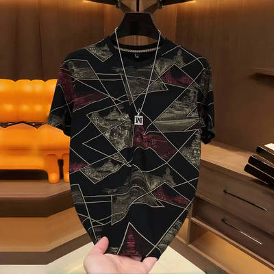 2025夏季男士圆领短袖上衣薄款潮流修身百搭时尚轻奢高品质帅气