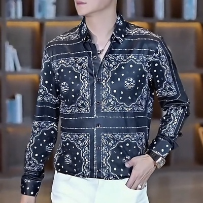 2025新款男士长袖冰丝衬衫爆款帅气潮流秋季高级轻奢修身男款衬衣