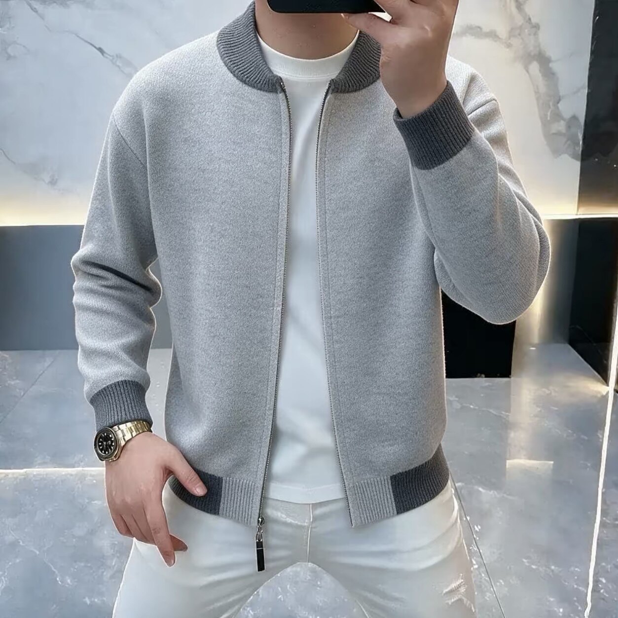 高级感轻奢开衫毛衣男士线衣外套秋季新款针织夹克织衫9910