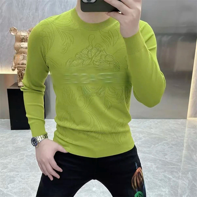 2025早秋针织衫男轻奢新品时尚圆领印花烫钻毛衣修身长袖打底衫潮