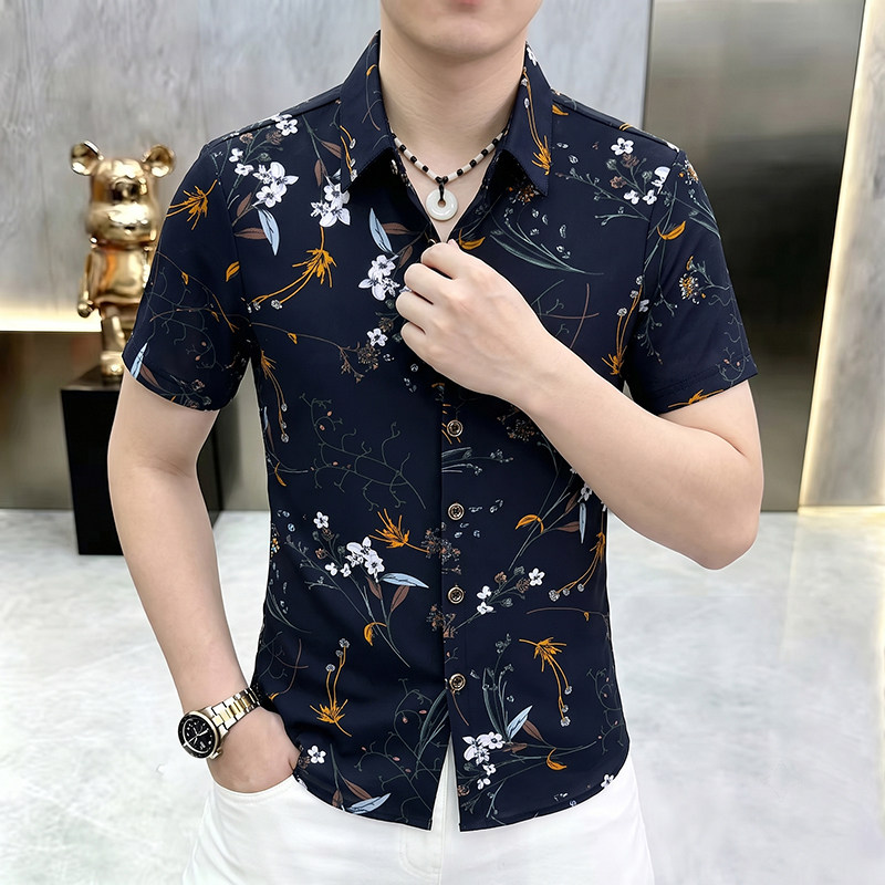 夏季薄款痞帅透气男士衬衫时尚轻奢翻领潮流休闲个性百搭商务简约