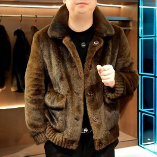 2025新款男冬装仿皮毛外套保暖翻领高档皮夹克双面毛绒时尚660582