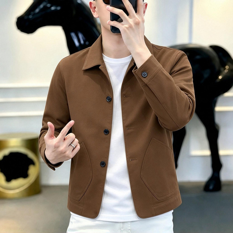 高档轻奢春秋季男士时尚潮流休闲百搭美式工装夹克帅气男装上衣