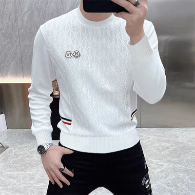 高档拼接提花毛衣男秋冬时尚休闲百搭长袖针织打底衫品质男装668